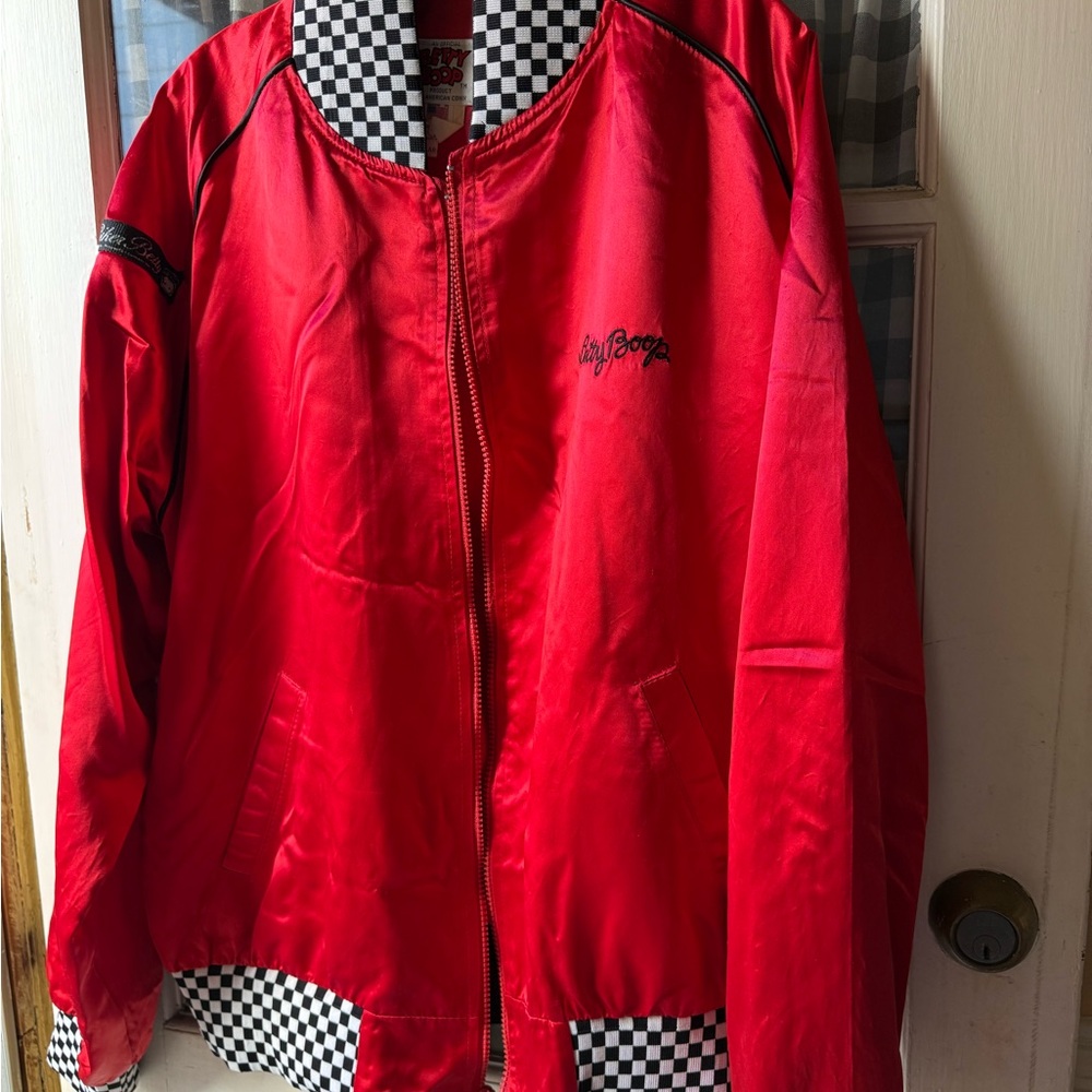 Betty Boop Red Jacket with Checkered Collar Vintage XL